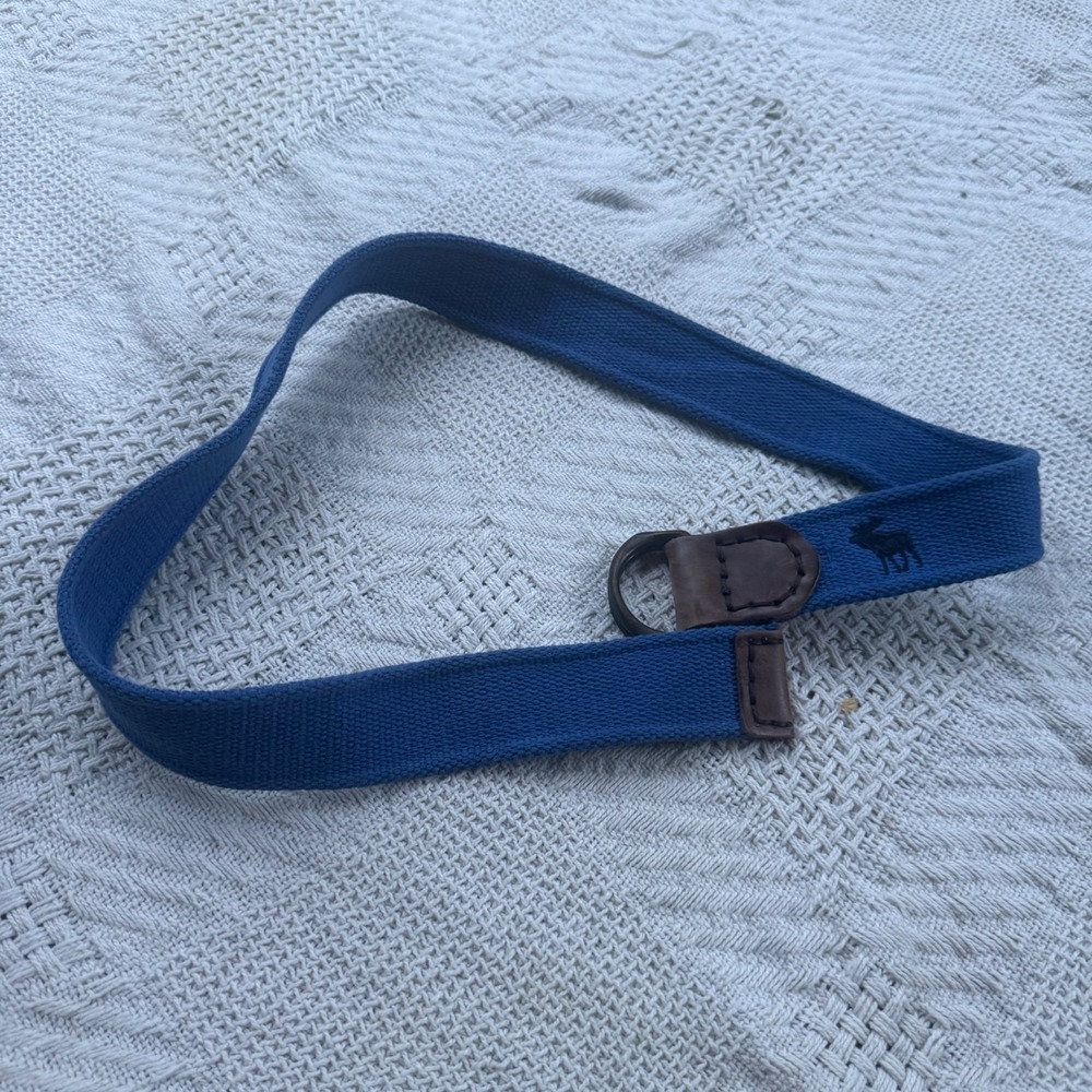 Abercrombie & Fitch Mens Blue Canvas D-Ring Belt Leather Trim S/M Y2K Style